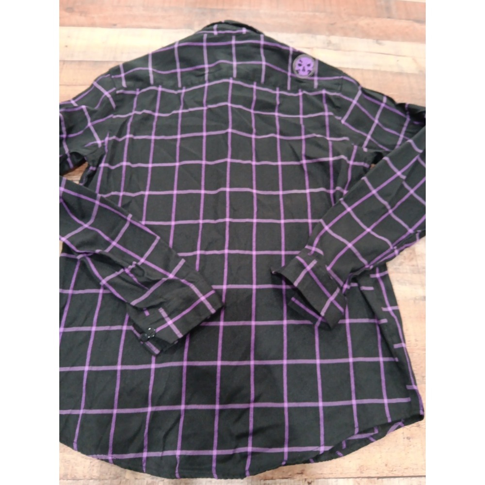 Demons Behind Me Flannel Button Up Shirt Skull Patch Sz XL Tall 2640 - Picture 10 of 15